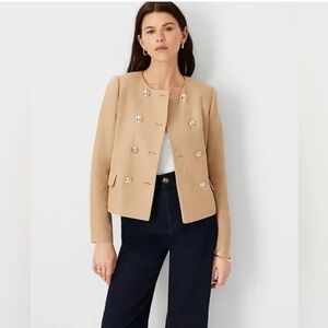 NWT Ann Taylor Camel Textured Blazer with Gold Buttons